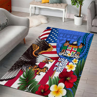 United States And Fiji Area Rug USA Flag Eagle Mix Fijian Coat Of Arms Tapa Pattern LT14 - Polynesian Pride