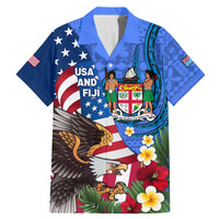 United States And Fiji Family Matching Mermaid Dress and Hawaiian Shirt USA Flag Eagle Mix Fijian Coat Of Arms Tapa Pattern LT14 Dad's Shirt - Short Sleeve Blue - Polynesian Pride