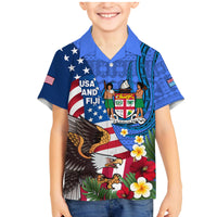 United States And Fiji Family Matching Mermaid Dress and Hawaiian Shirt USA Flag Eagle Mix Fijian Coat Of Arms Tapa Pattern LT14 Son's Shirt Blue - Polynesian Pride
