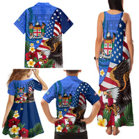 United States And Fiji Family Matching Tank Maxi Dress and Hawaiian Shirt USA Flag Eagle Mix Fijian Coat Of Arms Tapa Pattern LT14 - Polynesian Pride