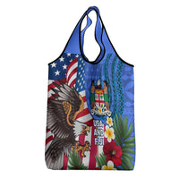 United States And Fiji Grocery Bag USA Flag Eagle Mix Fijian Coat Of Arms Tapa Pattern
