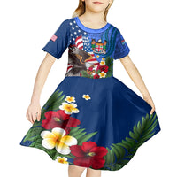 United States And Fiji Kid Short Sleeve Dress USA Flag Eagle Mix Fijian Coat Of Arms Tapa Pattern LT14 - Polynesian Pride