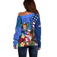 United States And Fiji Off Shoulder Sweater USA Flag Eagle Mix Fijian Coat Of Arms Tapa Pattern LT14 - Polynesian Pride