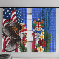 United States And Fiji Window Curtain USA Flag Eagle Mix Fijian Coat Of Arms Tapa Pattern LT14 With Hooks Blue - Polynesian Pride