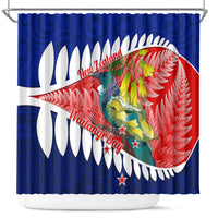New Zealand Waitangi Day Shower Curtain NZ Maori Tui Bird With Kowhai Flowers LT14 Blue - Polynesian Pride