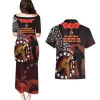 Cook Islands ANZAC Day Couples Matching Puletasi and Hawaiian Shirt Poppies With Sea Turtle LT14 - Polynesian Pride