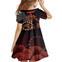 Cook Islands ANZAC Day Kid Short Sleeve Dress Poppies With Sea Turtle LT14 - Polynesian Pride
