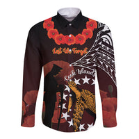 Cook Islands ANZAC Day Long Sleeve Button Shirt Poppies With Sea Turtle LT14 Unisex Red - Polynesian Pride