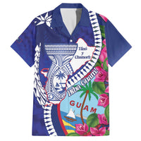 Biba Guam Liberation Day Family Matching Off The Shoulder Long Sleeve Dress and Hawaiian Shirt Tano y Chamoru Latte Stone Blue LT14 Dad's Shirt - Short Sleeve Blue - Polynesian Pride