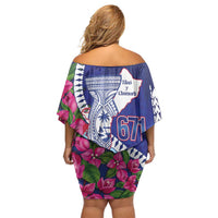 Biba Guam Liberation Day Off Shoulder Short Dress Tano y Chamoru Latte Stone Blue