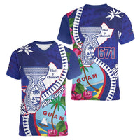 Biba Guam Liberation Day Women V-Neck T-Shirt Tano y Chamoru Latte Stone Blue