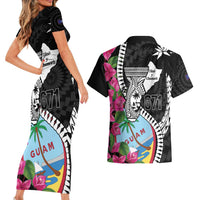 Biba Guam Liberation Day Couples Matching Short Sleeve Bodycon Dress and Hawaiian Shirt Tano y Chamoru Latte Stone Black