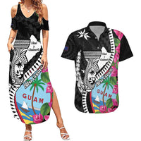 Biba Guam Liberation Day Couples Matching Summer Maxi Dress and Hawaiian Shirt Tano y Chamoru Latte Stone Black