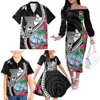 Biba Guam Liberation Day Family Matching Off The Shoulder Long Sleeve Dress and Hawaiian Shirt Tano y Chamoru Latte Stone Black LT14 - Polynesian Pride