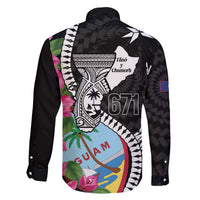 Biba Guam Liberation Day Family Matching Off The Shoulder Long Sleeve Dress and Hawaiian Shirt Tano y Chamoru Latte Stone Black LT14 - Polynesian Pride