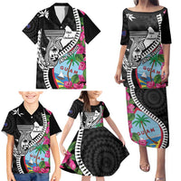 Biba Guam Liberation Day Family Matching Puletasi and Hawaiian Shirt Tano y Chamoru Latte Stone Black