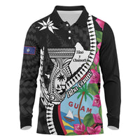 Biba Guam Liberation Day Long Sleeve Polo Shirt Tano y Chamoru Latte Stone Black