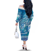 Kuri Dog Waka New Zealand Matariki Family Matching Off The Shoulder Long Sleeve Dress and Hawaiian Shirt Ocean Sharks Maori Tattoo LT14 - Polynesian Pride