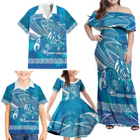 Kuri Dog Waka New Zealand Matariki Family Matching Off Shoulder Maxi Dress and Hawaiian Shirt Ocean Sharks Maori Tattoo LT14 - Polynesian Pride
