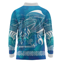 Kuri Dog Waka New Zealand Matariki Long Sleeve Polo Shirt Ocean Sharks Maori Tattoo LT14 - Polynesian Pride