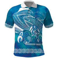 Kuri Dog Waka New Zealand Matariki Polo Shirt Ocean Sharks Maori Tattoo LT14 Blue - Polynesian Pride