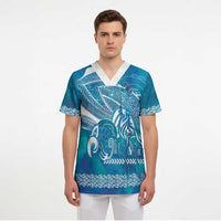 Kuri Dog Waka New Zealand Matariki Scrub Top Ocean Sharks Maori Tattoo