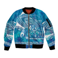 Kuri Dog Waka New Zealand Matariki Sleeve Zip Bomber Jacket Ocean Sharks Maori Tattoo