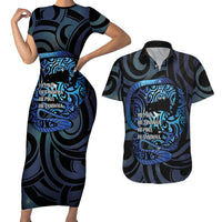 Tuna Eel New Zealand Matariki Couples Matching Short Sleeve Bodycon Dress and Hawaiian Shirt He Piko He Taniwha Maori Pattern LT14 Purple - Polynesian Pride