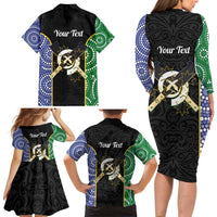 Personalised South Sea Islanders National Recognition Day Family Matching Long Sleeve Bodycon Dress and Hawaiian Shirt Australia Aboriginal Vanuatu Pig Tusk