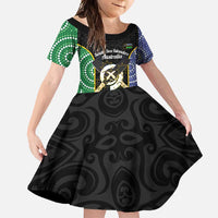 Personalised South Sea Islanders National Recognition Day Family Matching Summer Maxi Dress and Hawaiian Shirt Australia Aboriginal Vanuatu Pig Tusk LT14 Daughter's Dress Black - Polynesian Pride