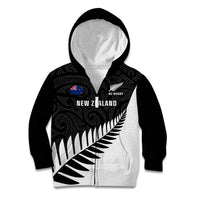 Personalised New Zealand Silver Fern Rugby Kid Hoodie All Black Go Champions Maori Pattern LT14