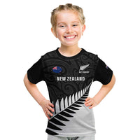 Personalised New Zealand Silver Fern Rugby Kid T Shirt All Black Go Champions Maori Pattern LT14