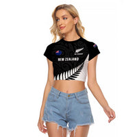 Personalised New Zealand Silver Fern Rugby Raglan Cropped T Shirt All Black Go Champions Maori Pattern LT14