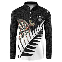 Personalised New Zealand Darts Button Sweatshirt Silver Fern Aotearoa Maori Pattern - Polynesian Pride