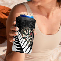 Personalised New Zealand Darts 4 in 1 Can Cooler Tumbler Silver Fern Aotearoa Maori Pattern - Polynesian Pride
