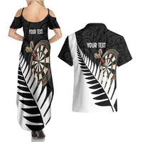 Personalised New Zealand Darts Couples Matching Summer Maxi Dress and Hawaiian Shirt Silver Fern Aotearoa Maori Pattern - Polynesian Pride