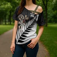 Personalised New Zealand Darts Cross Shoulder Shirt Silver Fern Aotearoa Maori Pattern - Polynesian Pride