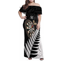 Personalised New Zealand Darts Family Matching Off Shoulder Maxi Dress and Hawaiian Shirt Silver Fern Aotearoa Maori Pattern - Polynesian Pride
