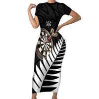 Personalised New Zealand Darts Family Matching Short Sleeve Bodycon Dress and Hawaiian Shirt Silver Fern Aotearoa Maori Pattern - Polynesian Pride