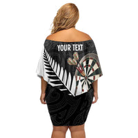 Personalised New Zealand Darts Off Shoulder Short Dress Silver Fern Aotearoa Maori Pattern - Polynesian Pride