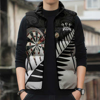 Personalised New Zealand Darts Sleeveless Puffer Jacket Silver Fern Aotearoa Maori Pattern - Polynesian Pride
