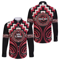 Aotearoa Ngai Te Rangi Personalised Family Matching Puletasi and Hawaiian Shirt Maori Iwi Poutama Puhoro Tattoo LT14 Dad's Shirt - Long Sleeve Red - Polynesian Pride