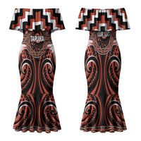 Aotearoa Tapuika Personalised Family Matching Mermaid Dress and Hawaiian Shirt Maori Iwi Poutama Puhoro Tattoo LT14 Mom's Dress Red - Polynesian Pride
