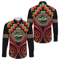 Aotearoa Ngati Maru Personalised Family Matching Off Shoulder Maxi Dress and Hawaiian Shirt Maori Iwi Poutama Puhoro Tattoo LT14 Dad's Shirt - Long Sleeve Red - Polynesian Pride