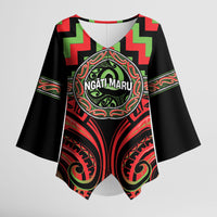 Aotearoa Ngati Maru Personalised Kimono Sleeve Blouse Maori Iwi Poutama Puhoro Tattoo LT14 Female Red - Polynesian Pride