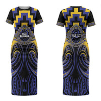 Aotearoa Ngati Raukawa Personalised Couples Matching Short Sleeve Bodycon Dress and Long Sleeve Button Shirt Maori Iwi Poutama Puhoro Tattoo LT14 - Polynesian Pride