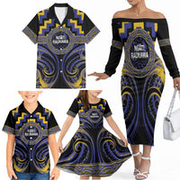 Aotearoa Ngati Raukawa Personalised Family Matching Off The Shoulder Long Sleeve Dress and Hawaiian Shirt Maori Iwi Poutama Puhoro Tattoo LT14 - Polynesian Pride