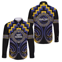 Aotearoa Ngati Raukawa Personalised Family Matching Off The Shoulder Long Sleeve Dress and Hawaiian Shirt Maori Iwi Poutama Puhoro Tattoo LT14 Dad's Shirt - Long Sleeve Blue - Polynesian Pride