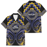Aotearoa Ngati Raukawa Personalised Family Matching Puletasi and Hawaiian Shirt Maori Iwi Poutama Puhoro Tattoo LT14 Dad's Shirt - Short Sleeve Blue - Polynesian Pride