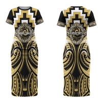 Aotearoa Ngati Tama Personalised Couples Matching Short Sleeve Bodycon Dress and Long Sleeve Button Shirt Maori Iwi Poutama Puhoro Tattoo LT14 - Polynesian Pride